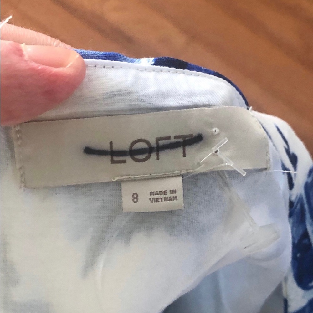 NWOT LOFT Corfu Weekend Linen Cotton Shift Dress Blue White Size 8 Summer - Picture 5 of 7